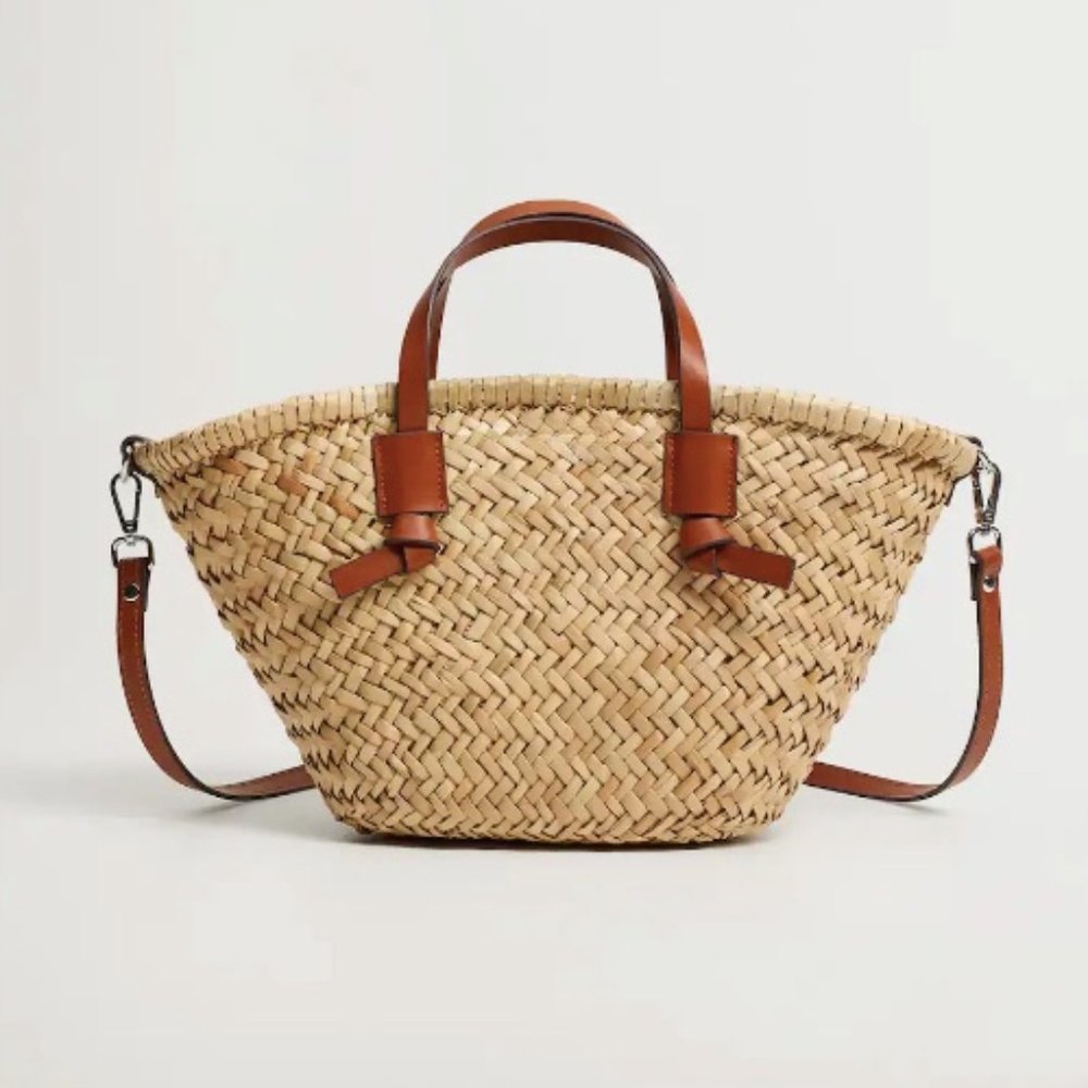 Mango Double strap mini basket bag Brown